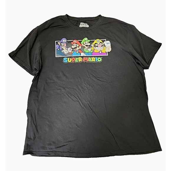 New Super Mario Bros Black T-Shirt Adult Size XL With 3-D‎ Printed Rings. - Picture 1 of 8